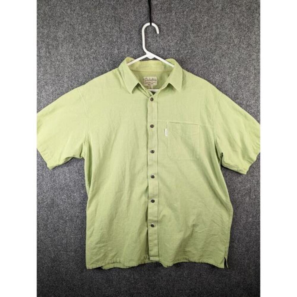 Cabela's Shirt Mens Large Green Check Lightweight Nylon‎ Blend Button Down